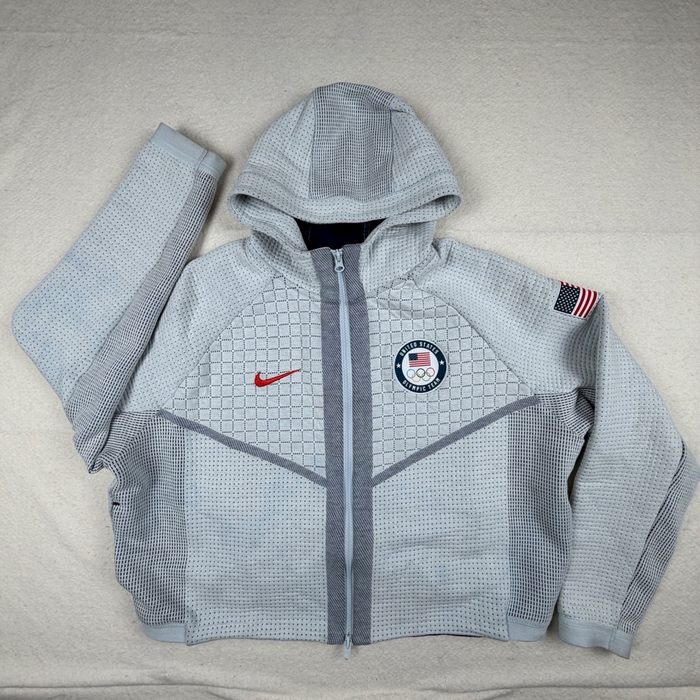 Nike Team USA Olympic Jacket Womens Large Grey Full Zip Hooded Mesh Knit L
